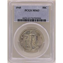 1945 Walking Liberty Half Dollar Coin PCGS MS63