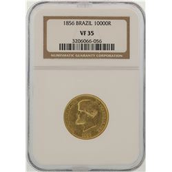 1856 Brazil 10000 Reis Gold Coin NGC VF35