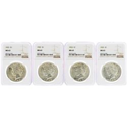 Lot of (4) 1923 $1 Peace Silver Dollar Coins NGC MS63