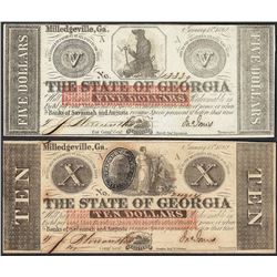 Lot of 1862 $5 & $10 The State of Georgia Obsolete Note