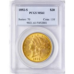 1892-S $20 Liberty Head Double Eagle Gold Coin PCGS MS61