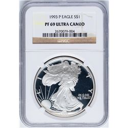 1993-P $1 Proof American Silver Eagle Coin NGC PF69 Ultra Cameo