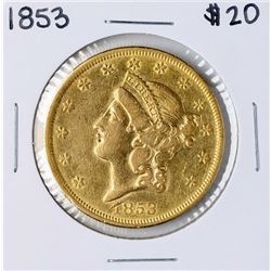 1853 $20 Liberty Head Double Eagle Gold Coin