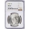 Image 1 : 1923 $1 Peace Silver Dollar Coin NGC MS63