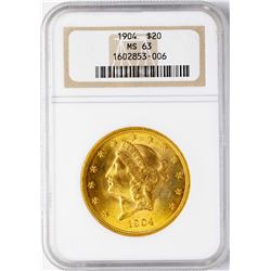 1904 $20 Liberty Head Double Eagle Gold Coin NGC MS63