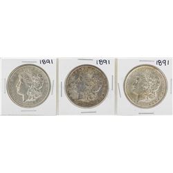 Lot of (3) 1891 $1 Morgan Silver Dollar Coins