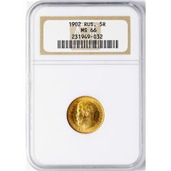 1902 Russia 5 Roubles Gold Coin NGC MS66