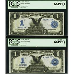 (2) Consecutive 1899 $1 Black Eagle Silver Certificate Notes PCGS Gem New 66PPQ
