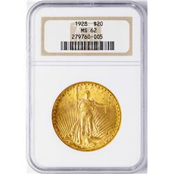 1928 $20 St. Gaudens Double Eagle Gold Coin NGC MS62
