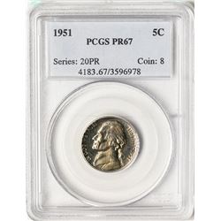 1951 Proof Jefferson Nickel Coin PCGS PR67