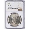 Image 1 : 1925 $1 Peace Silver Dollar Coin NGC MS63