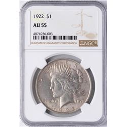 1922 $1 Peace Silver Dollar Coin NGC AU55