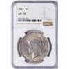 Image 1 : 1922 $1 Peace Silver Dollar Coin NGC AU55