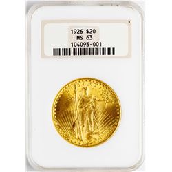 1926 $20 St. Gaudens Double Eagle Gold Coin NGC MS63