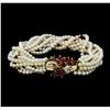 Image 1 : 2.50 ctw Ruby, Diamond and Pearl Bracelet - 14KT Yellow Gold