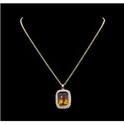 22.70 ctw Ametrine and Diamond Pendant With Chain - 14KT Yellow Gold