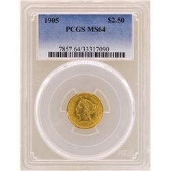 1905 $2 1/2 Liberty Head Quarter Eagle Gold Coin PCGS MS64