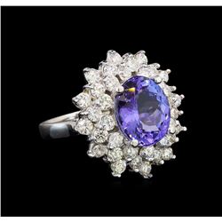 14KT White Gold 5.05 ctw Tanzanite and Diamond Ring