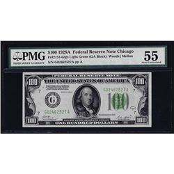 1928A $100 Federal Reserve Note Chicago Light Green Seal PMG About Uncirculated