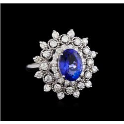 3.88 ctw Tanzanite and Diamond Ring - 14KT White Gold