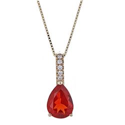 0.78 ctw Fire Opal and Diamond Pendant - 14KT Yellow Gold