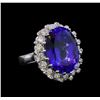 GIA Cert 16.07 ctw Tanzanite and Diamond Ring - 14KT White Gold