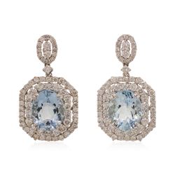 18KT White Gold 6 ctw Aquamarine and Diamond Earrings