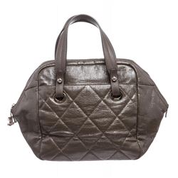 Chanel Gray Quilted Vinyl Bowling Satchel Handbag