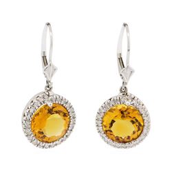 7.47 ctw Citrine and Diamond Earrings - 14KT White Gold