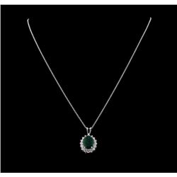 3.40 ctw Emerald and Diamond Pendant With Chain - 14KT White Gold