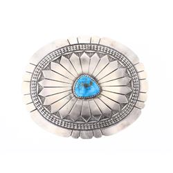 Contemporary Turquoise Freeform Heavy Stamp Belt Buckle