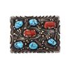 Image 1 : Old Pawn Turquoise & Coral Leaf Belt Buckle
