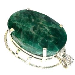Fine Jewelry Designer Sebastian 325.27CT Oval Cut Green Beryl Emerald and Sterling Silver Pendant