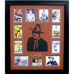 John Wayne Engraved Signature with Authentic Swatch of Original Clothing