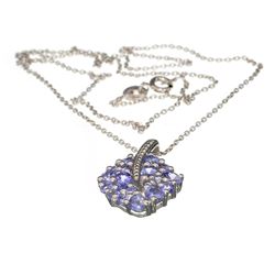 APP: 1.5k Fine Jewelry 1.48CT Oval/Round Cut Tanzanite Over Sterling Silver Pendant With Chain