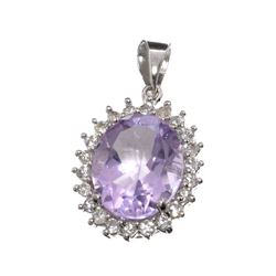 APP: 0.6k Fine Jewelry 3.40CT Purple Amethyst And White Sapphire Sterling Silver Pendant