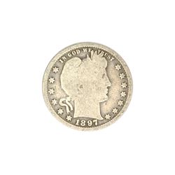 1897 Barber Head Quarter Dollar Coin