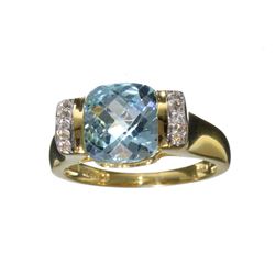 Fine Jewelry 4.15CT Blue Topaz And White Sapphire W a Yellow Gold Overlay Sterling Silver Ring