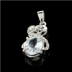 Fine Jewelry 2.35CT Aquamarine Beryl And Colorless Topaz Platinum Over Sterling Silver Pendant