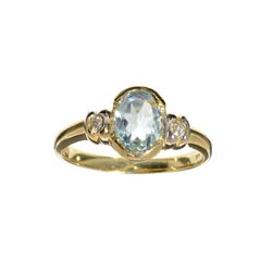 APP: 1.1k Fine Jewelry Designer Sebastian 14 KT Gold, 1.04CT Blue Aquamarine And White Sapphire Ring