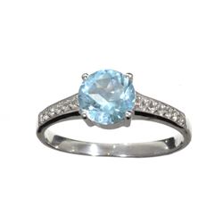 1.13CT Round Cut Light Blue Aquamarine And Colorless Topaz Platinum Over Sterling Silver Ring