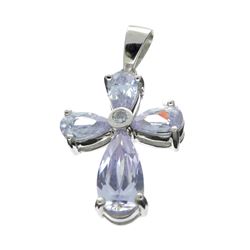 Fine Jewelry Designer Sebastian, French Cubic Zironia And Sterling Silver Cross Pendant