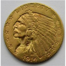 1914-D INDIAN $2.5 GOLD QUARTER EAGLE