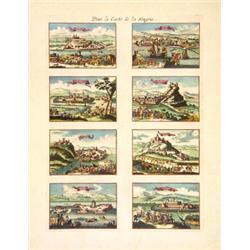 Pour la Carte de la Hongrie. - Nyolc magyar várost és várat bemutató, gyönyöru korabeli színezésu ré