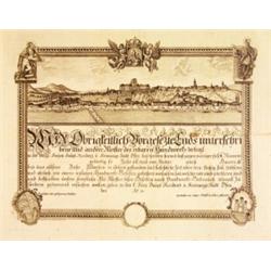 Budai céhlevél a város látképével, 1816.