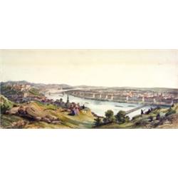 Pest und Ofen. Buda és Pest látképe a Gellérthegyrol, 1848.