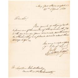 Commodore WILLIAM BAINBRIDGE Commander Frigate USS Constitution 1830 Navy Letter