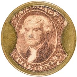 Encased Postage Stamp EP-84 5¢ LORD + TAYLOR, NY Original Silvering EF-AU, R-7