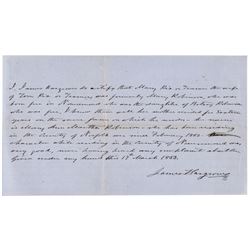 1853 Court Declaration to Prove a Black Womans FREE Status Norfolk, Virginia