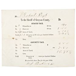 1854 Partially-Printed Tax Receipt Paid On Slaves And Other Property